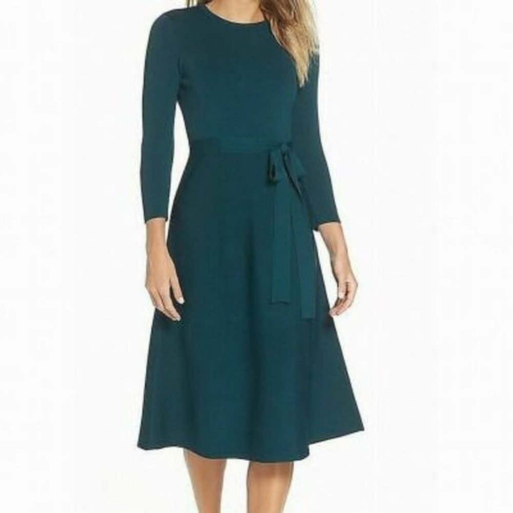 Eliza J Teal 3/4 Sleeve Midi Sweater Dress